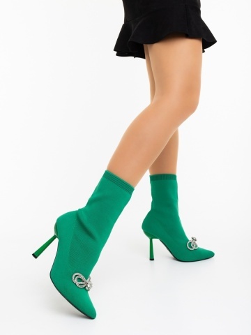 Botine dama cu toc verzi din material textil Zemira - Img 6