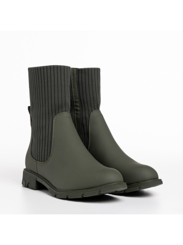 Botine dama verzi din piele ecologica si material textil Camryn