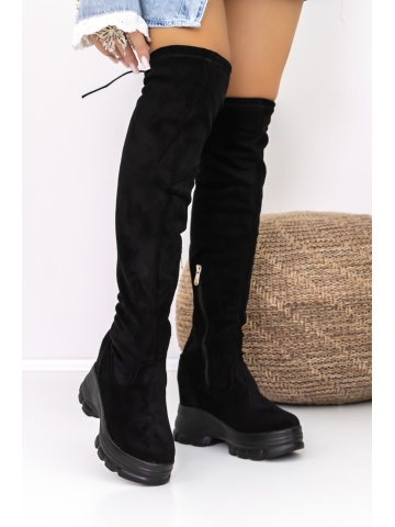 Cizme dama cu platforma negre din material textil Bemora - Img 3