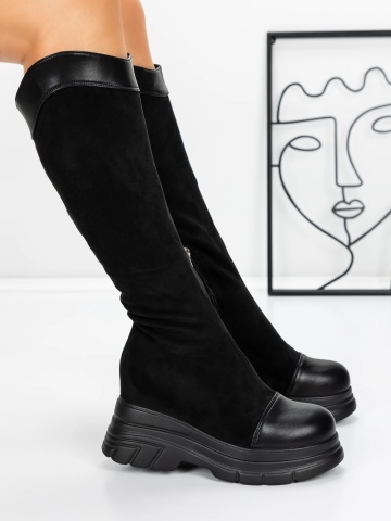 Cizme dama cu platforma negre din piele ecologica Alira - Img 3