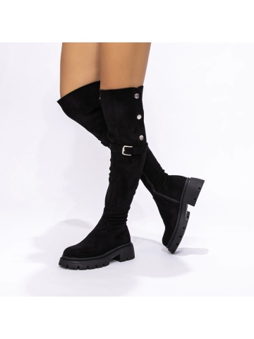Cizme dama cu toc gros negre din material textil Cevira - Img 3