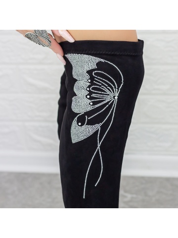 Cizme dama cu toc gros negre din material textil Edatena - Img 6