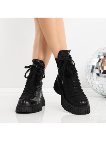 Ghete dama cu platforma negre din piele ecologica Elisha - Img 4