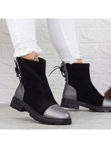Ghete dama negre cu gri din piele ecologica si material textil Mihara