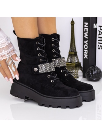 Ghete dama negre din material textil Atona