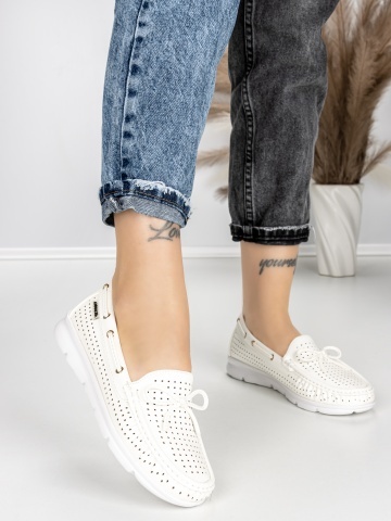 Pantofi casual dama albi din piele ecologica Dazoria