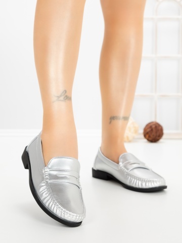 Pantofi casual dama argintii din piele ecologica Corenia