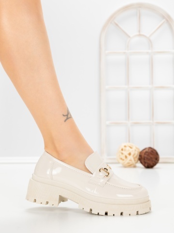 Pantofi casual dama bej din piele ecologica Kerina - Img 4