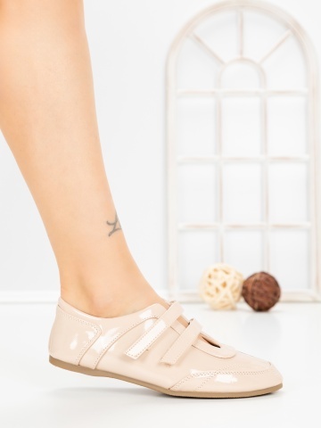 Pantofi casual dama bej din piele ecologica lacuita Fiorena - Img 4