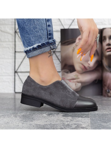 Pantofi casual dama gri din material textil si piele ecologica Bairra - Img 4