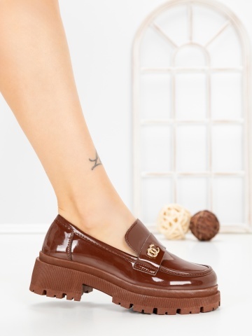 Pantofi casual dama maro deschis din piele ecologica Monira - Img 4