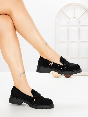 Pantofi casual dama negri din material textil Norevia - Img 4