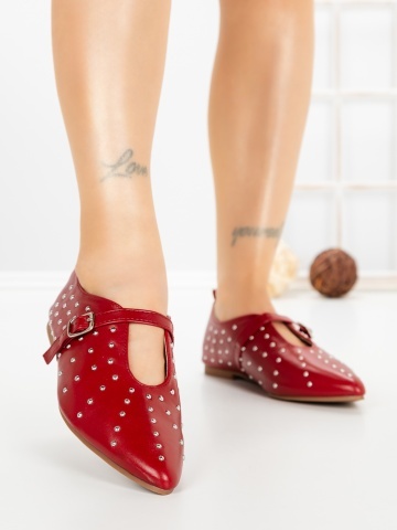 Pantofi casual dama rosii din piele ecologica Anvera