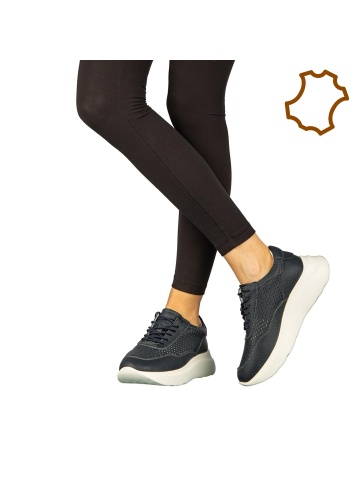 Pantofi dama casual fara toc din piele naturala albastri Zevoma