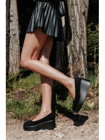 Pantofi dama cu platforma negri din material textil Lunula