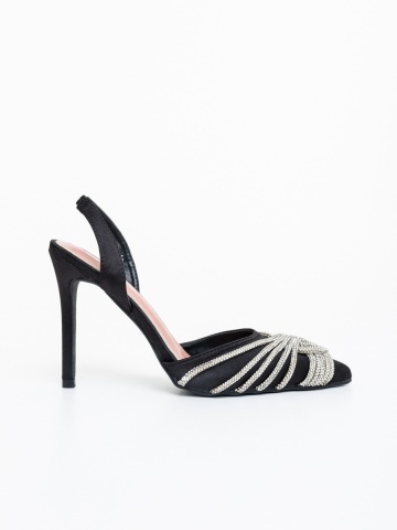 Pantofi dama cu toc negri din material textil Danara - Img 4