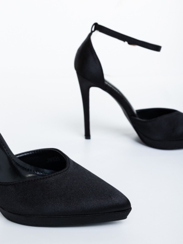 Pantofi dama cu toc negri din material textil Vaiana - Img 5