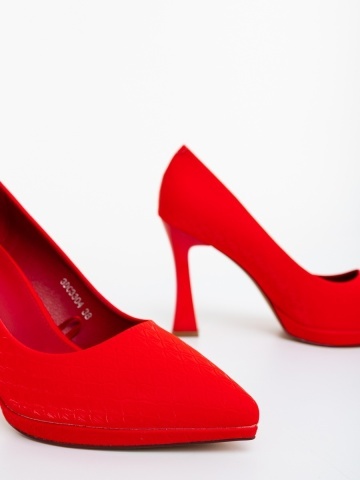 Pantofi dama cu toc rosii din material textil Virza - Img 5