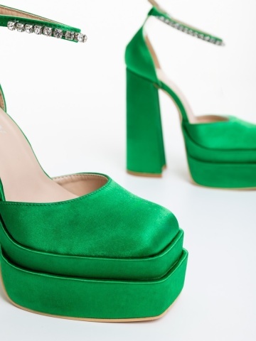 Pantofi dama cu toc verzi din material textil Arcania - Img 5