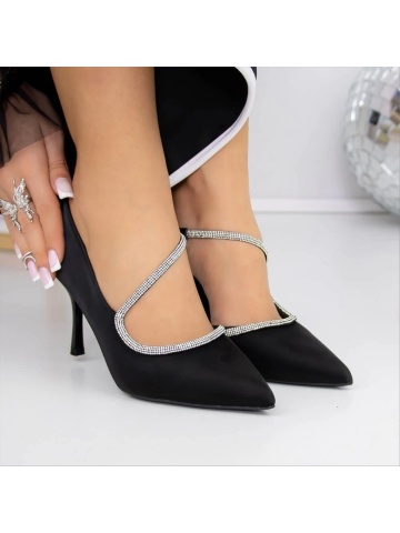 Pantofi dama negri cu toc din material textil Redora