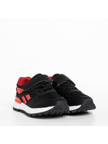 Pantofi sport copii negri cu rosu din material textil Venetta