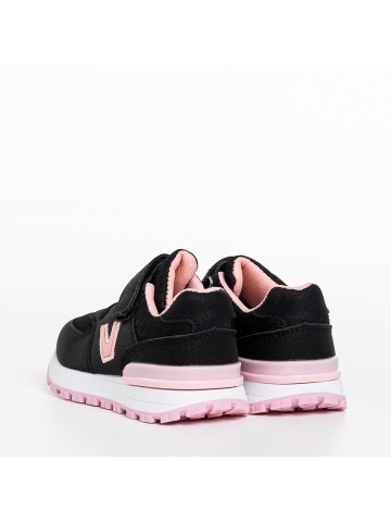 Pantofi sport copii negri cu roz din piele ecologica Rockie - Img 3
