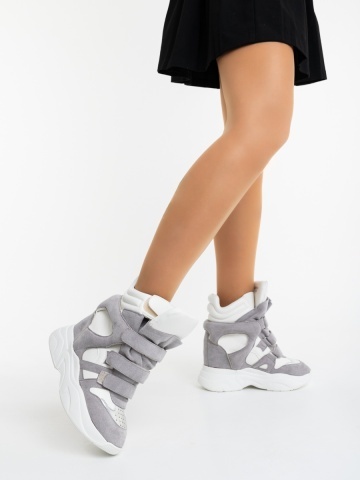 Pantofi sport dama albi cu gri din material textil Rusalka