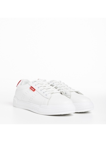 Pantofi sport dama albi cu rosu din piele ecologica Ruba