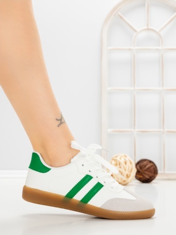 Pantofi sport dama albi cu verde din piele ecologica Vireva - Img 5