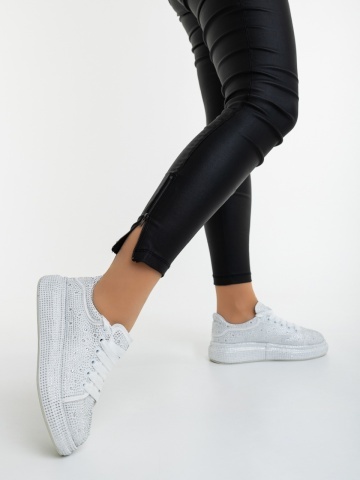 Pantofi sport dama albi din material textil cu aplicatii Dafara