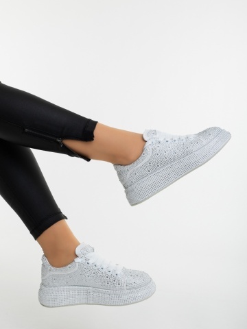 Pantofi sport dama albi din material textil cu aplicatii Dafara - Img 3
