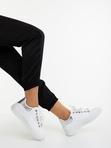 Pantofi sport dama albi din piele ecologica Ajamura