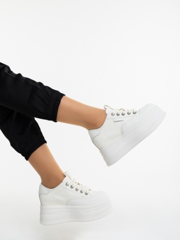 Pantofi sport dama albi din piele naturala Mionna
