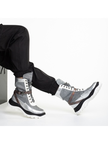 Pantofi sport dama arginti din material textil Regenia - Img 4