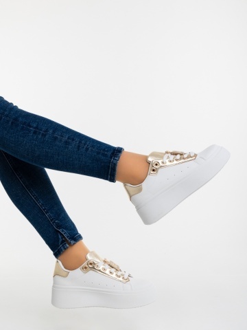 Pantofi sport dama aurii din piele ecologica Amazera