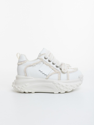 Pantofi sport dama bej din piele naturala si material textil Talaria - Img 4