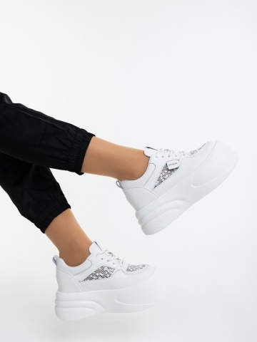 Pantofi sport dama cu platforma albi din piele ecologica Trinka