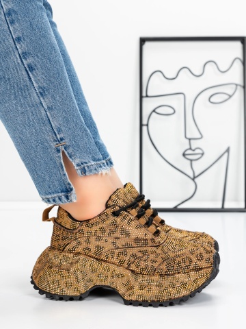 Pantofi sport dama cu platforma model leopard din material textil Crenara - Img 3
