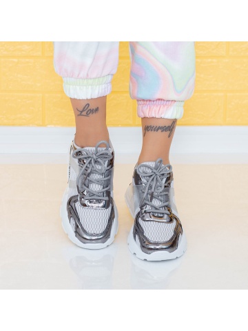 Pantofi sport dama gri din material textil si piele ecologica Cuzira - Img 5