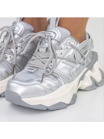 Pantofi sport dama gri din piele ecologica si material textil Tesora - Img 3