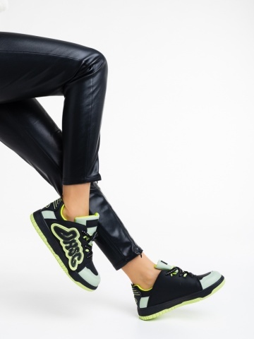 Pantofi sport dama negri cu verde din piele ecologica Azurine
