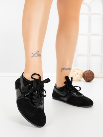 Pantofi sport dama negri din material textil si piele ecologica Galessa