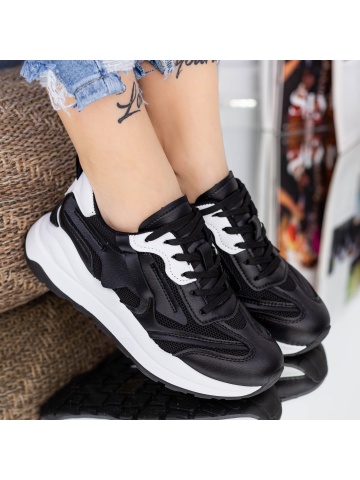 Pantofi sport dama negri din material textil si piele ecologica Esadina - Img 2