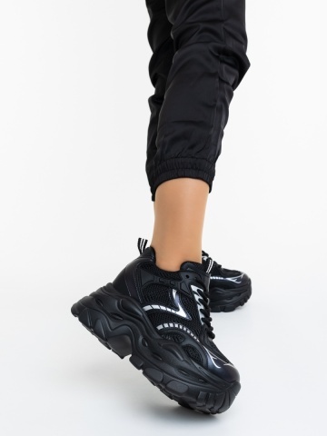 Pantofi sport dama negri din piele ecologica si material textil Kumera - Img 6