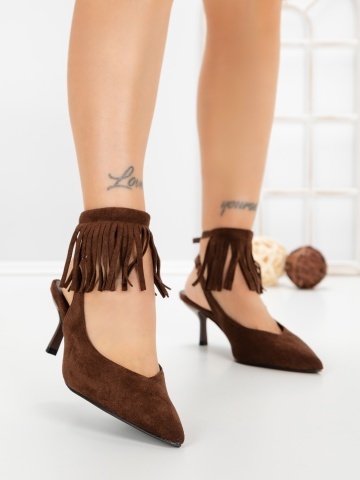 Pantofi stiletto maro din material textil Worelia