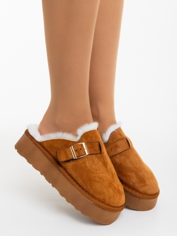 Papuci dama camel din material textil Sorella - Img 2