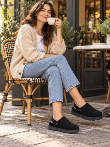 Papuci dama negri din material textil Luara