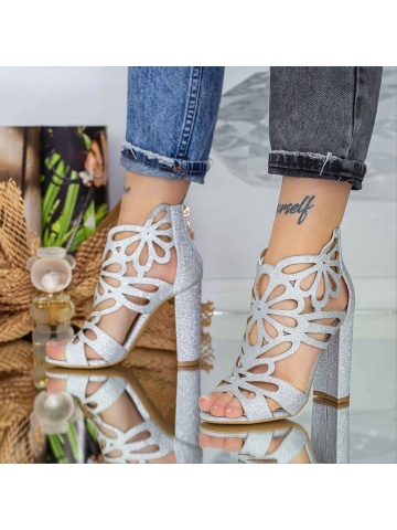 Sandale dama argintii din piele ecologica Linette