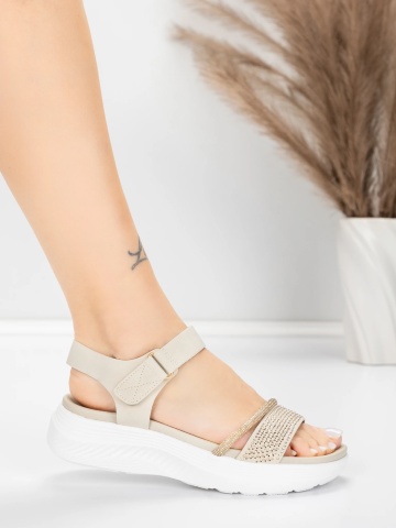 Sandale dama cu platforma bej din material textil Arorla - Img 3