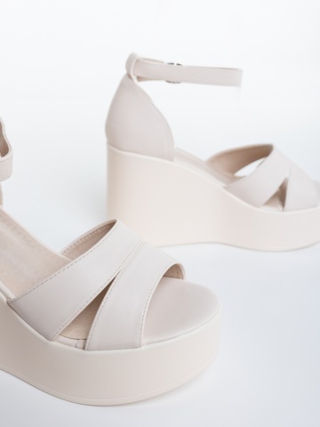 Sandale dama cu platforma bej din piele ecologica Tohana - Img 5